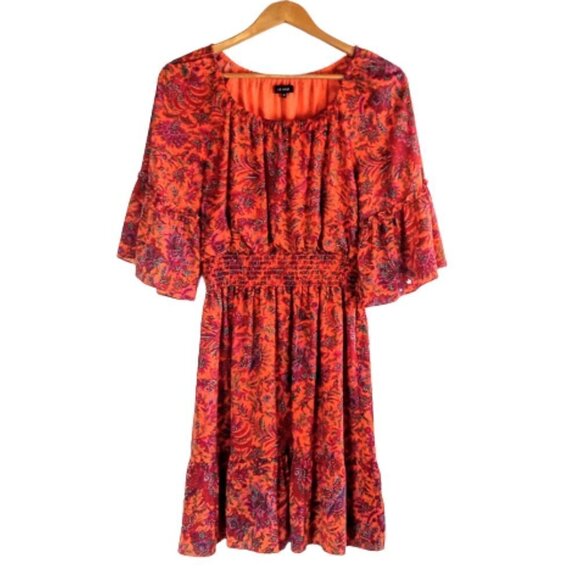 Le Gali Helene Orange Print Boho Style Dress - Picture 1 of 5